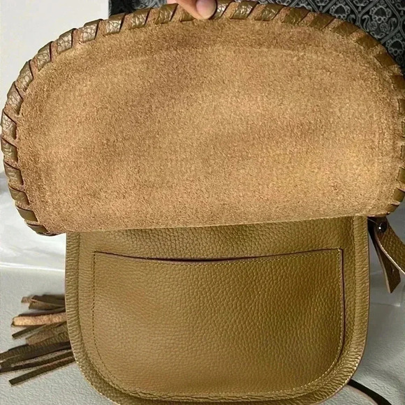 All Saints Light Brown Mori Lea Pebbled Cow Leather Crossbody Tassel Bag - Picture 10 of 10